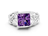 White gold Princess Cut Solitaire Leaf-Inspired Engagement Ring with Prong Setting