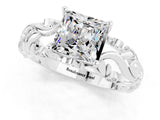 White gold Princess Cut Solitaire Moissanite Leaf-Inspired Vine Band Ring with Prong Setting_1