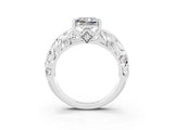 White gold Princess Cut Solitaire Moissanite Leaf-Inspired Vine Band Ring with Prong Setting_3
