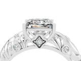 White gold Princess Cut Solitaire Moissanite Leaf-Inspired Vine Band Ring with Prong Setting_4