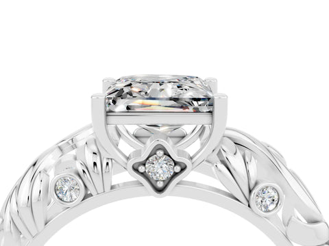 White gold Princess Cut Solitaire Moissanite Leaf-Inspired Vine Band Ring with Prong Setting_4