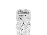 White gold Princess Cut Solitaire Moissanite Leaf-Inspired Vine Band Ring with Prong Setting_5