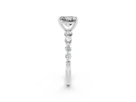 White gold Princess Cut Solitaire Moissanite Ring with Pave Band and Four-Prong Setting_2