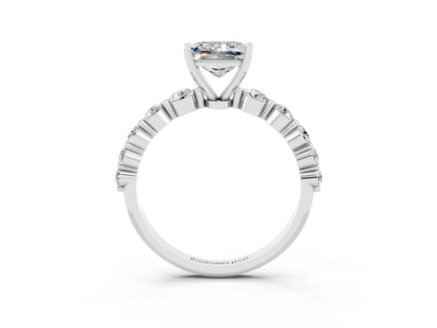 White gold Princess Cut Solitaire Moissanite Ring with Pave Band and Four-Prong Setting_3