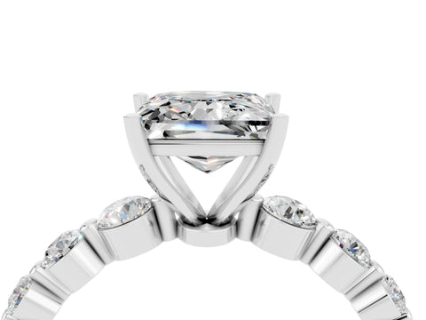 White gold Princess Cut Solitaire Moissanite Ring with Pave Band and Four-Prong Setting_4