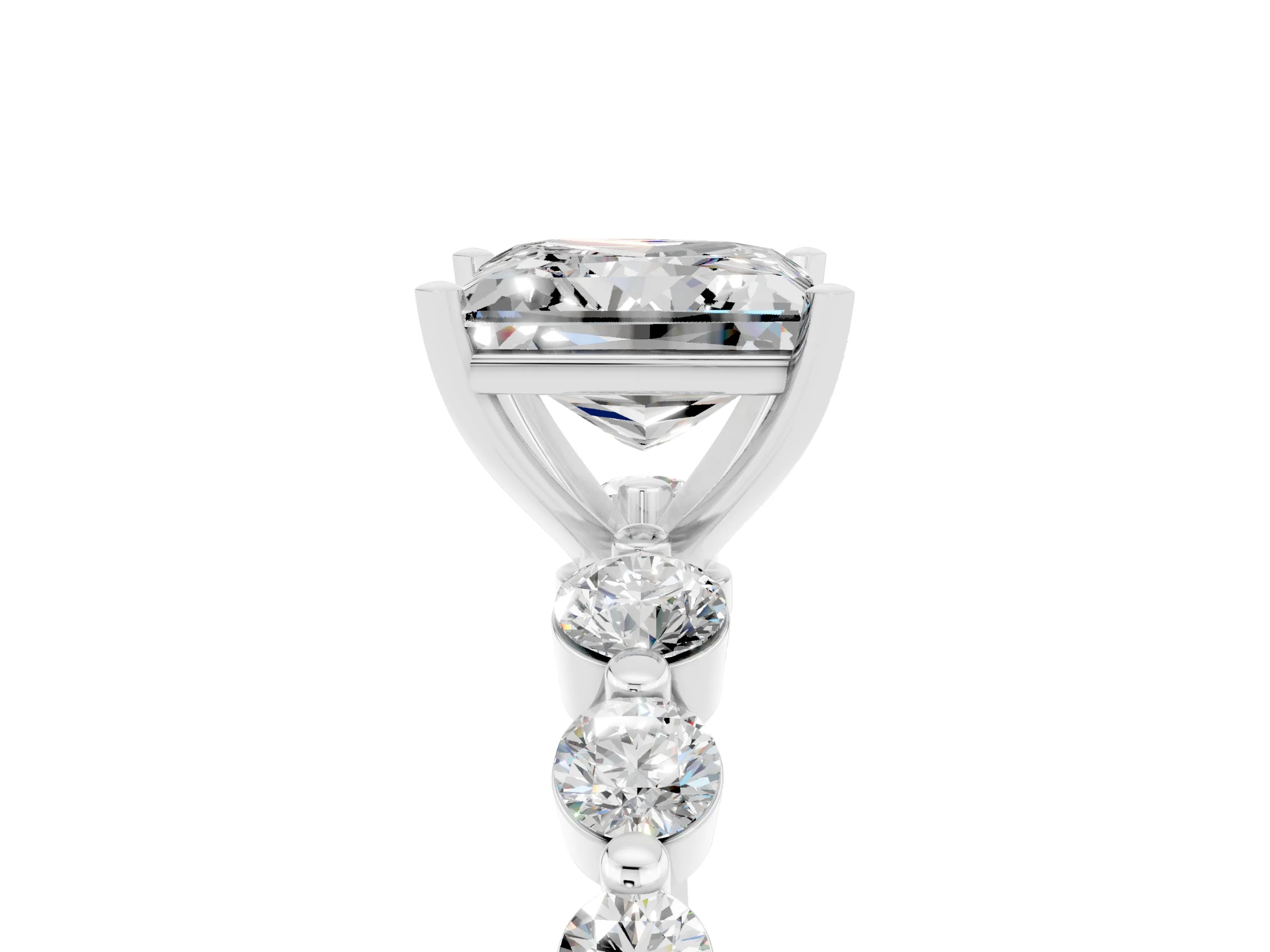 White gold Princess Cut Solitaire Moissanite Ring with Pave Band and Four-Prong Setting_5