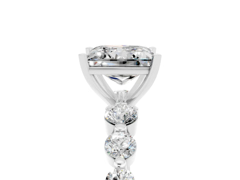 White gold Princess Cut Solitaire Moissanite Ring with Pave Band and Four-Prong Setting_5