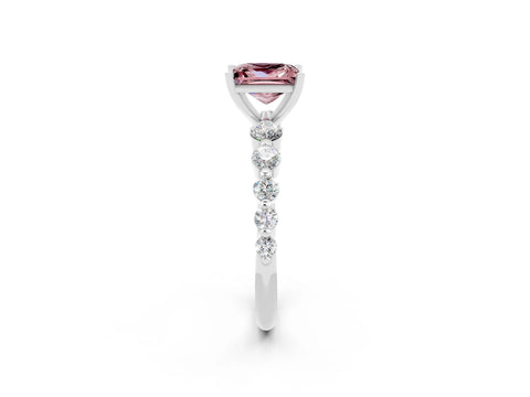 White gold Princess Cut Solitaire Morganite Ring with Pave Band and Four-Prong Setting_2