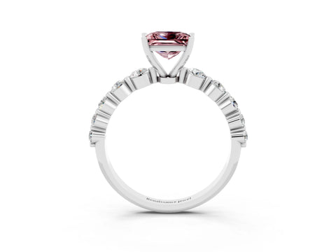White gold Princess Cut Solitaire Morganite Ring with Pave Band and Four-Prong Setting_3