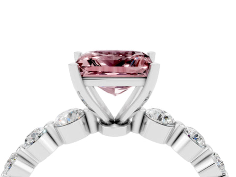 White gold Princess Cut Solitaire Morganite Ring with Pave Band and Four-Prong Setting_4