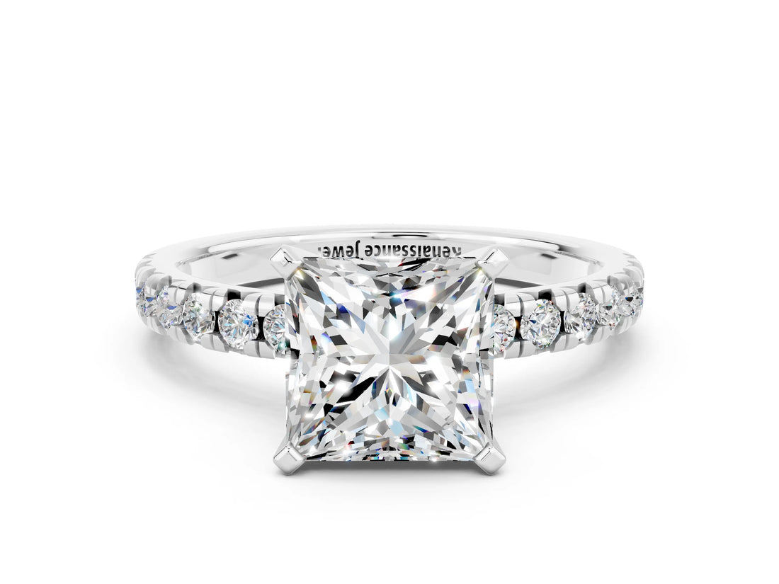White gold Princess Cut Solitaire Pave Diamond Engagement Ring with Four-Prong Setting_12