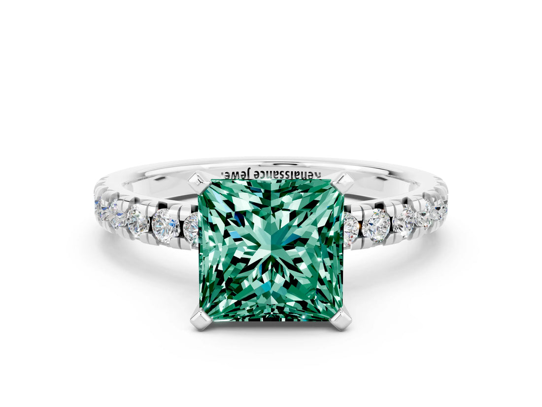 White gold Princess Cut Solitaire Pave Diamond Engagement Ring with Four-Prong Setting_12