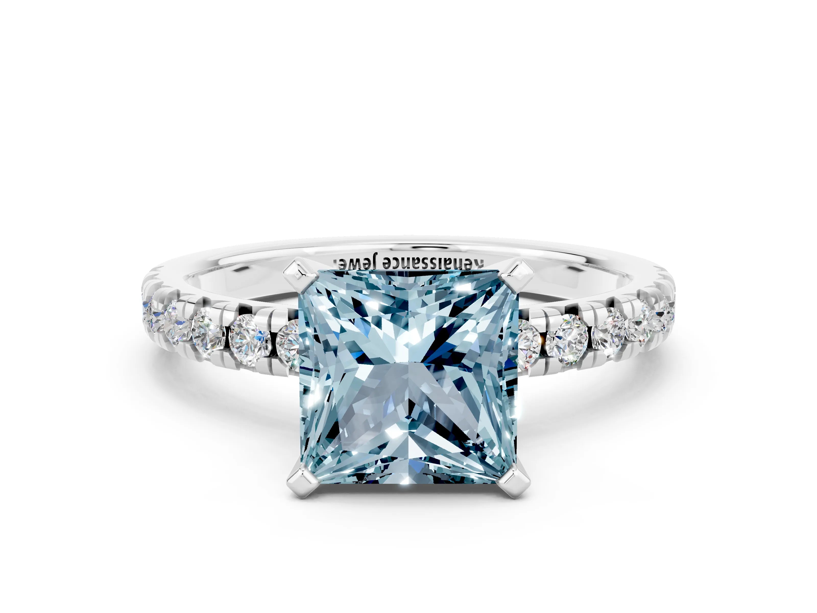 White gold Princess Cut Solitaire Pave Diamond Engagement Ring with Four-Prong Setting_12