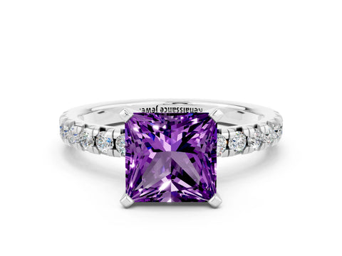 White gold Princess Cut Solitaire Pave Diamond Engagement Ring with Four-Prong Setting_12
