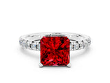 White gold Princess Cut Solitaire Pave Diamond Engagement Ring with Four-Prong Setting_12