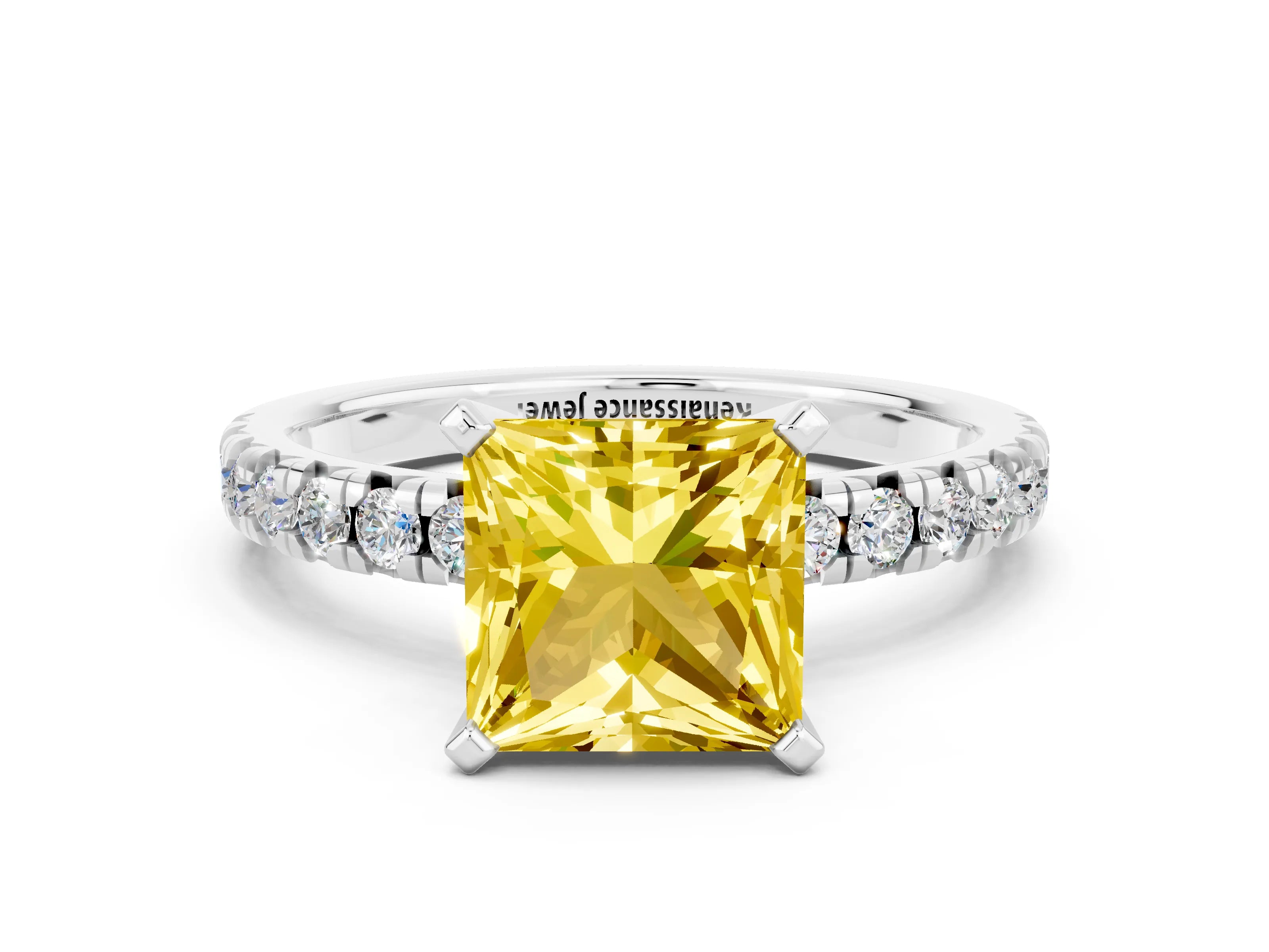 White gold Princess Cut Solitaire Pave Diamond Engagement Ring with Four-Prong Setting_12