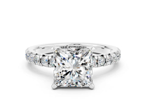 White gold Princess Cut Solitaire Pave Diamond Engagement Ring with Four-Prong Setting_12