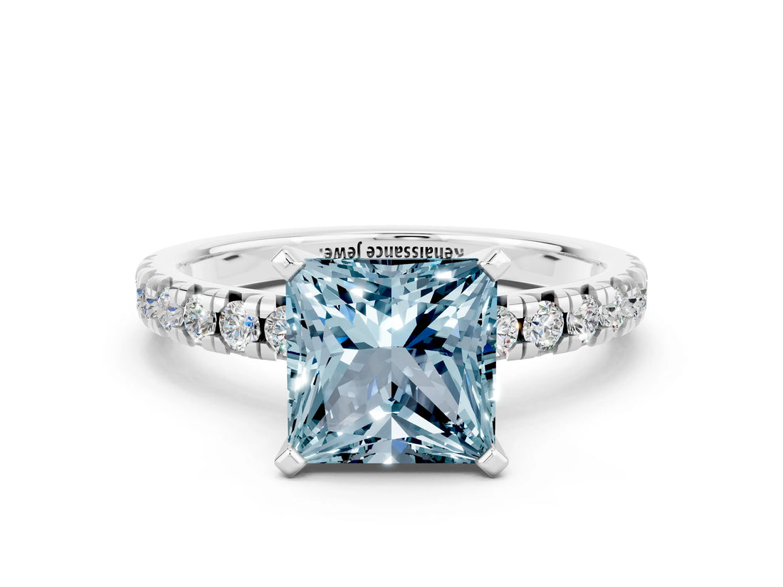 White gold Princess Cut Solitaire Pave Diamond Engagement Ring with Four-Prong Setting_12