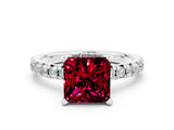 White gold Princess Cut Solitaire Pave Diamond Engagement Ring with Four-Prong Setting_12