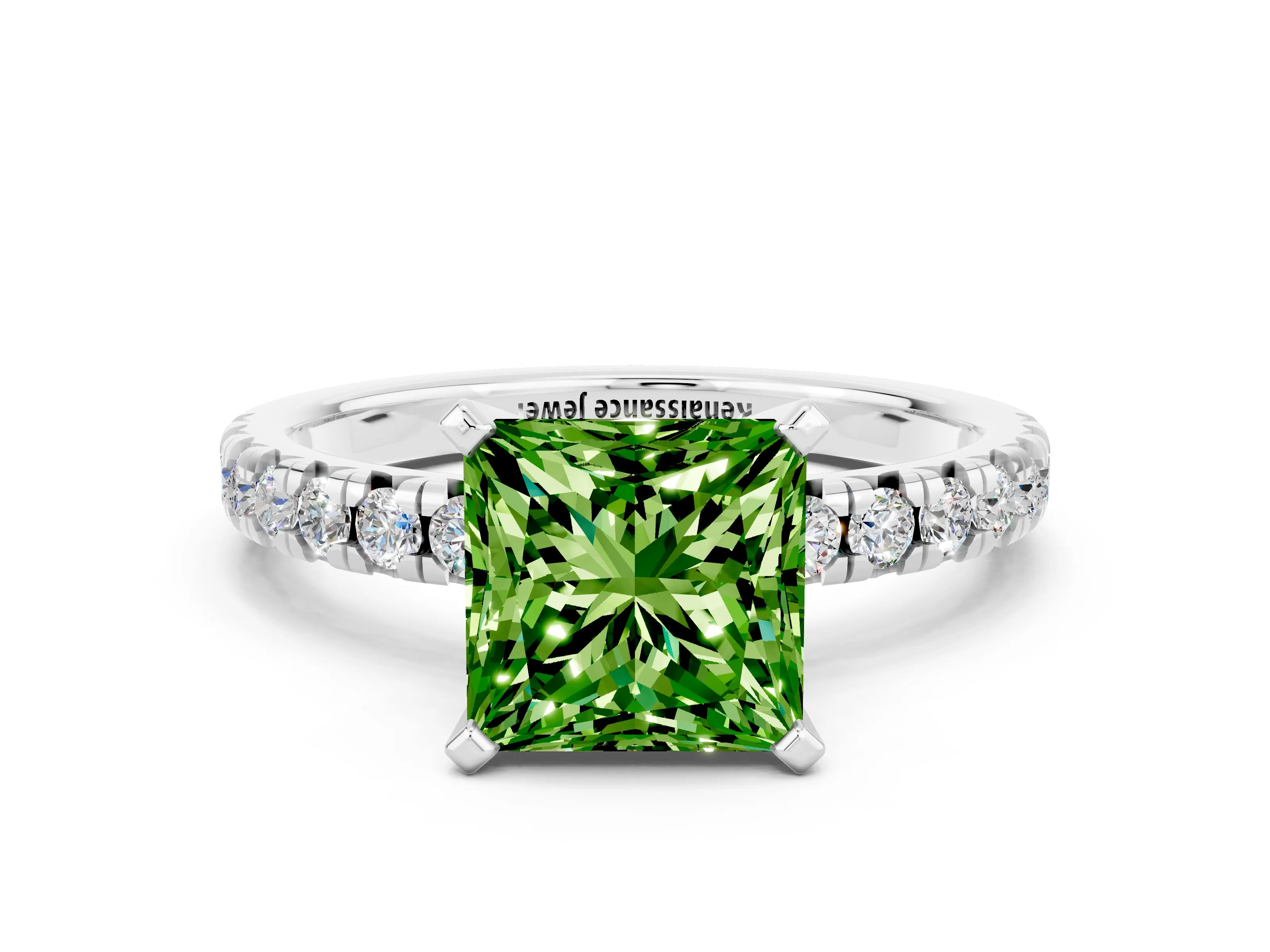 White gold Princess Cut Solitaire Pave Diamond Engagement Ring with Four-Prong Setting_12
