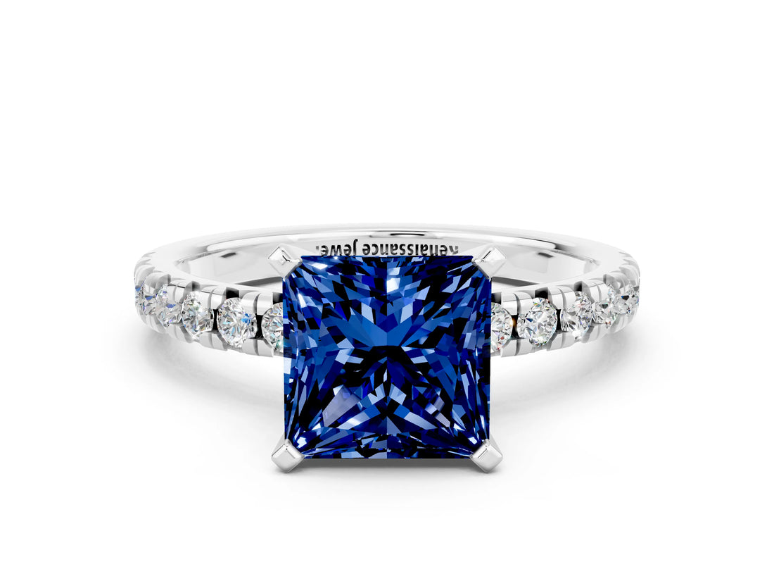White gold Princess Cut Solitaire Pave Diamond Engagement Ring with Four-Prong Setting_12