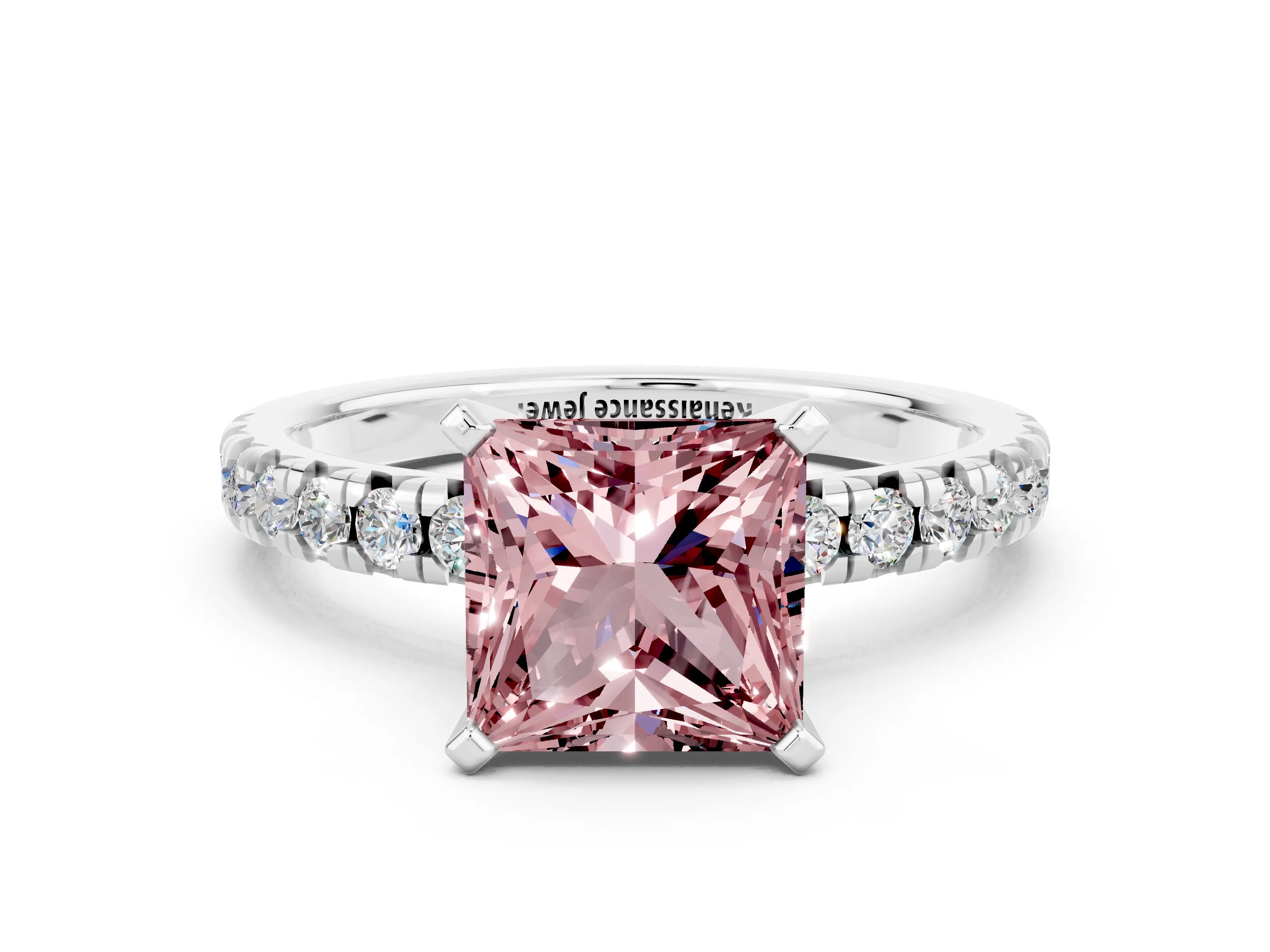 White gold Princess Cut Solitaire Pave Diamond Engagement Ring with Four-Prong Setting_12