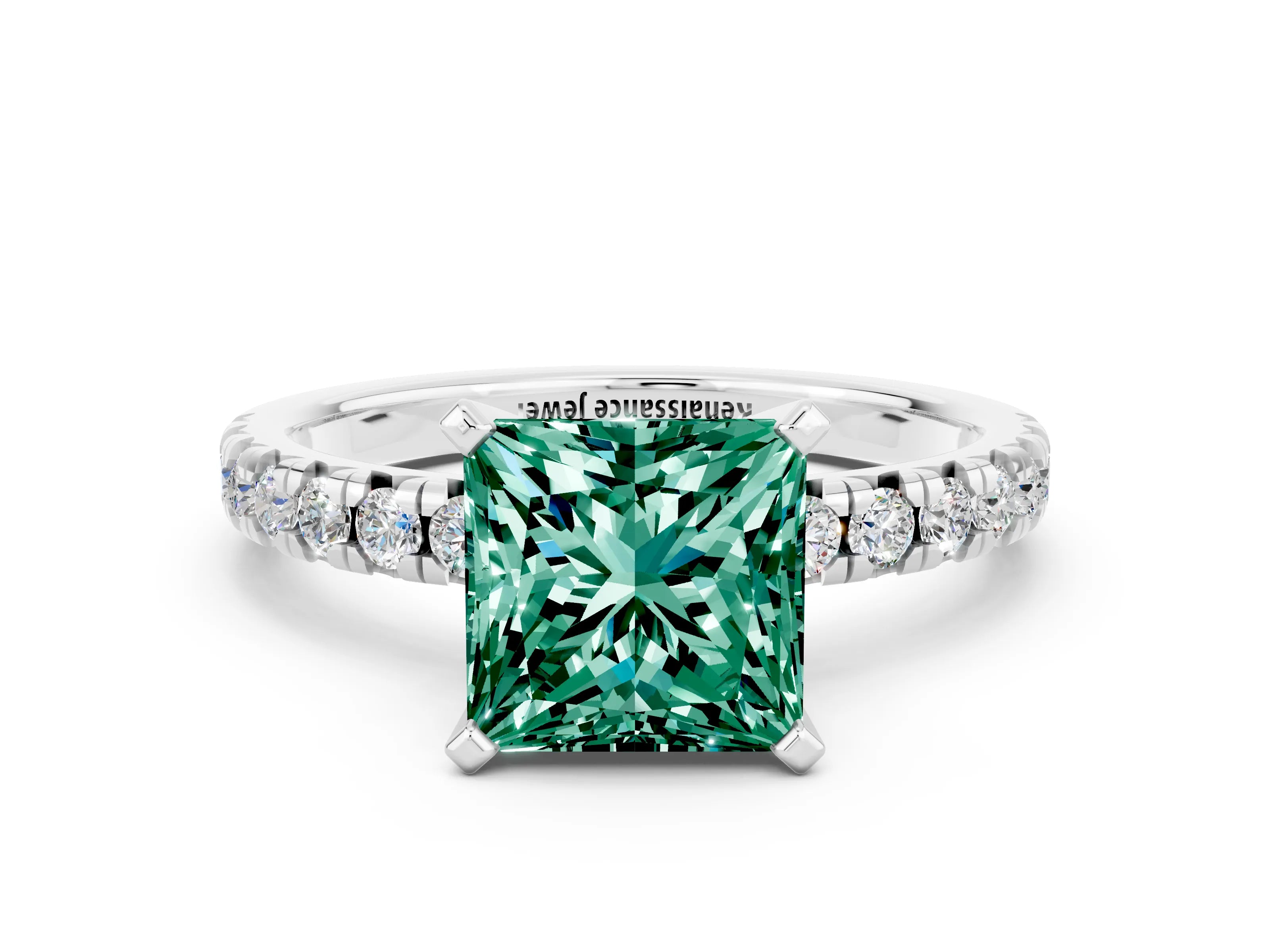 White gold Princess Cut Solitaire Pave Diamond Engagement Ring with Four-Prong Setting_12