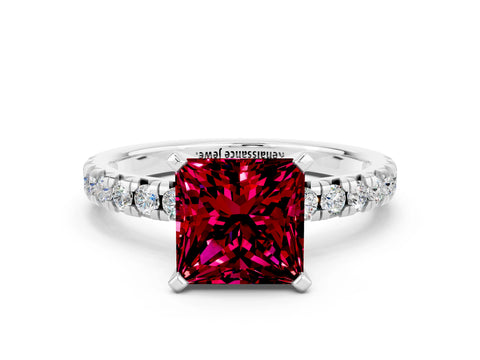 White gold Princess Cut Solitaire Pave Diamond Engagement Ring with Four-Prong Setting_12