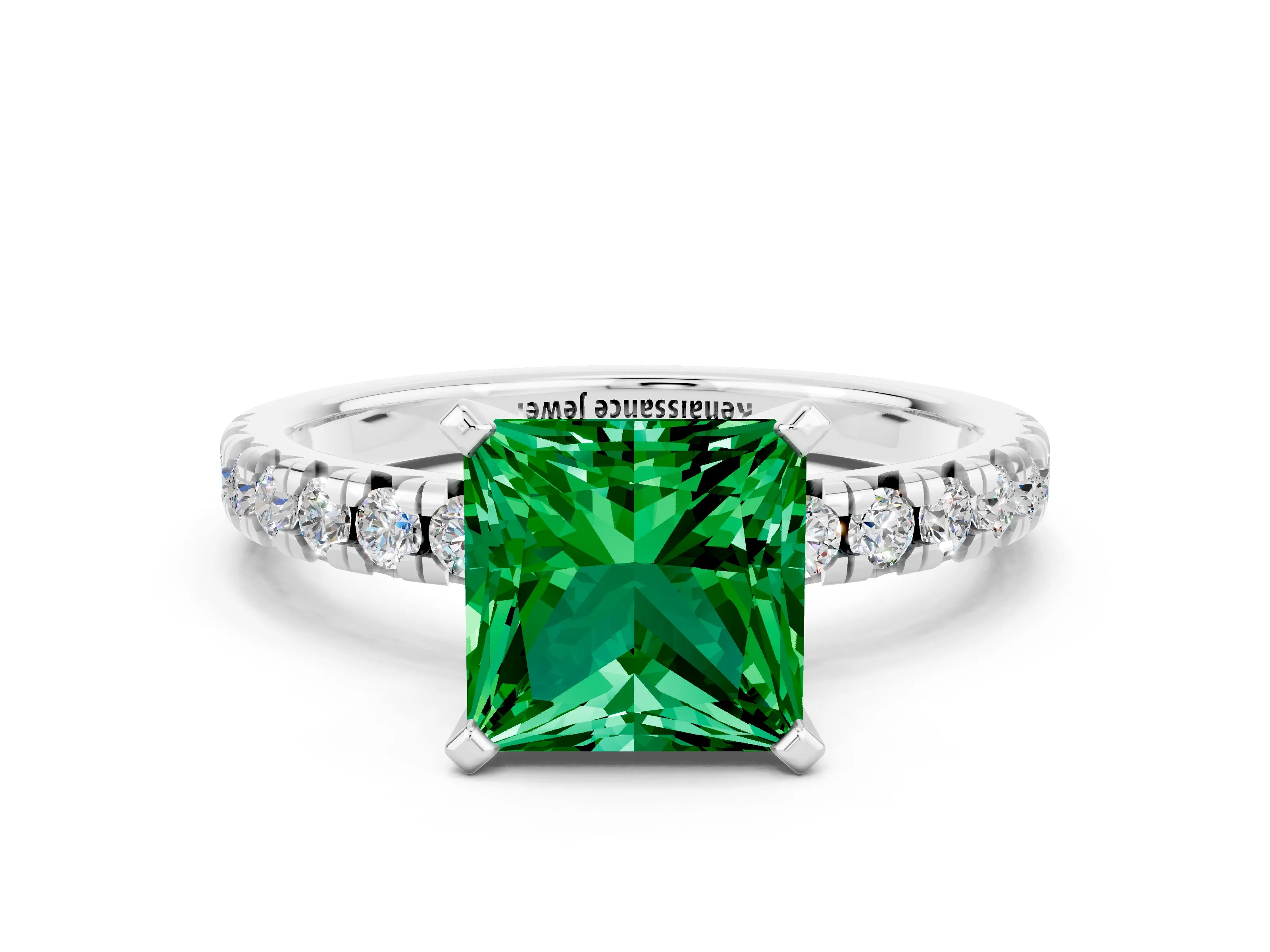 White gold Princess Cut Solitaire Pave Diamond Engagement Ring with Four-Prong Setting_12