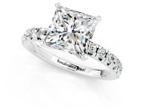 White gold Princess Cut Solitaire Pave Diamond Engagement Ring with Four-Prong Setting_13