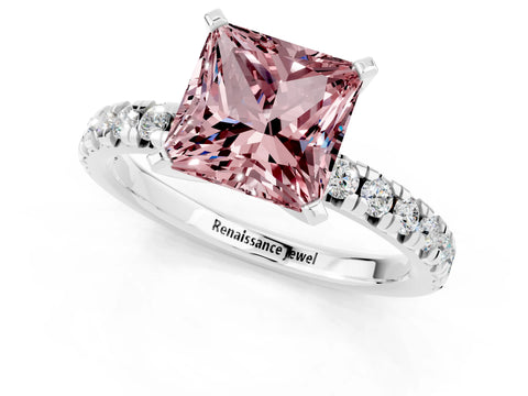 White gold Princess Cut Solitaire Pave Diamond Engagement Ring with Four-Prong Setting_13