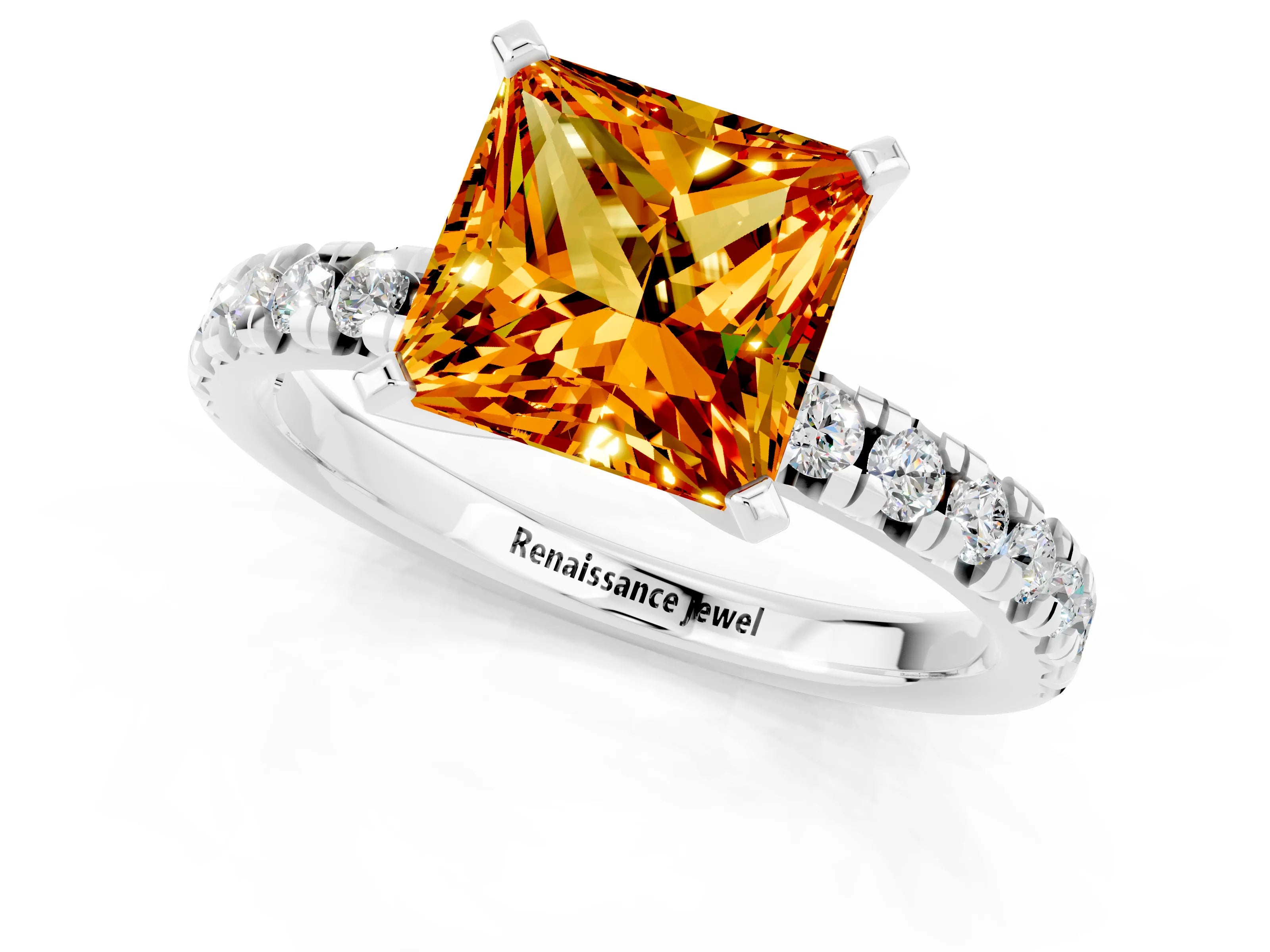 White gold Princess Cut Solitaire Pave Diamond Engagement Ring with Four-Prong Setting_13