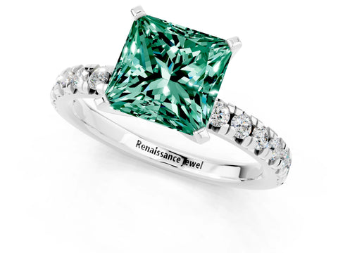 White gold Princess Cut Solitaire Pave Diamond Engagement Ring with Four-Prong Setting_13