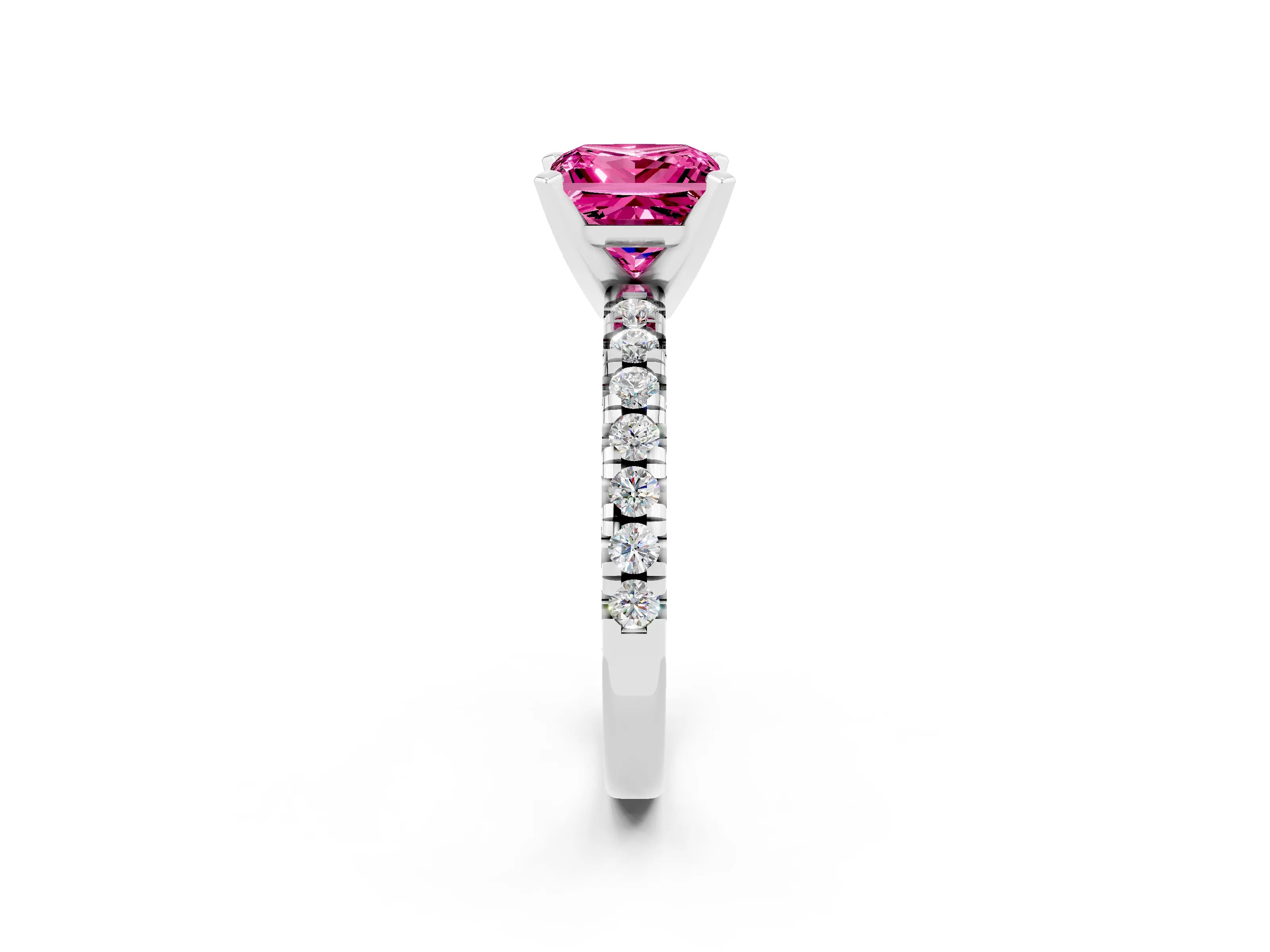 White gold Princess Cut Solitaire Pave Diamond Engagement Ring with Four-Prong Setting_14