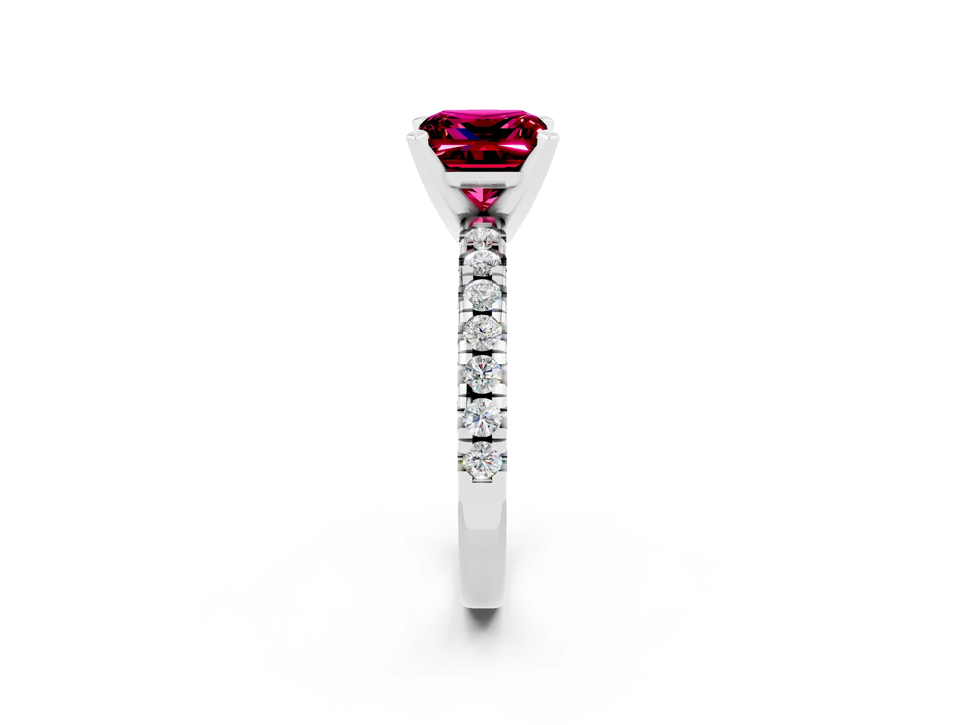 White gold Princess Cut Solitaire Pave Diamond Engagement Ring with Four-Prong Setting_14