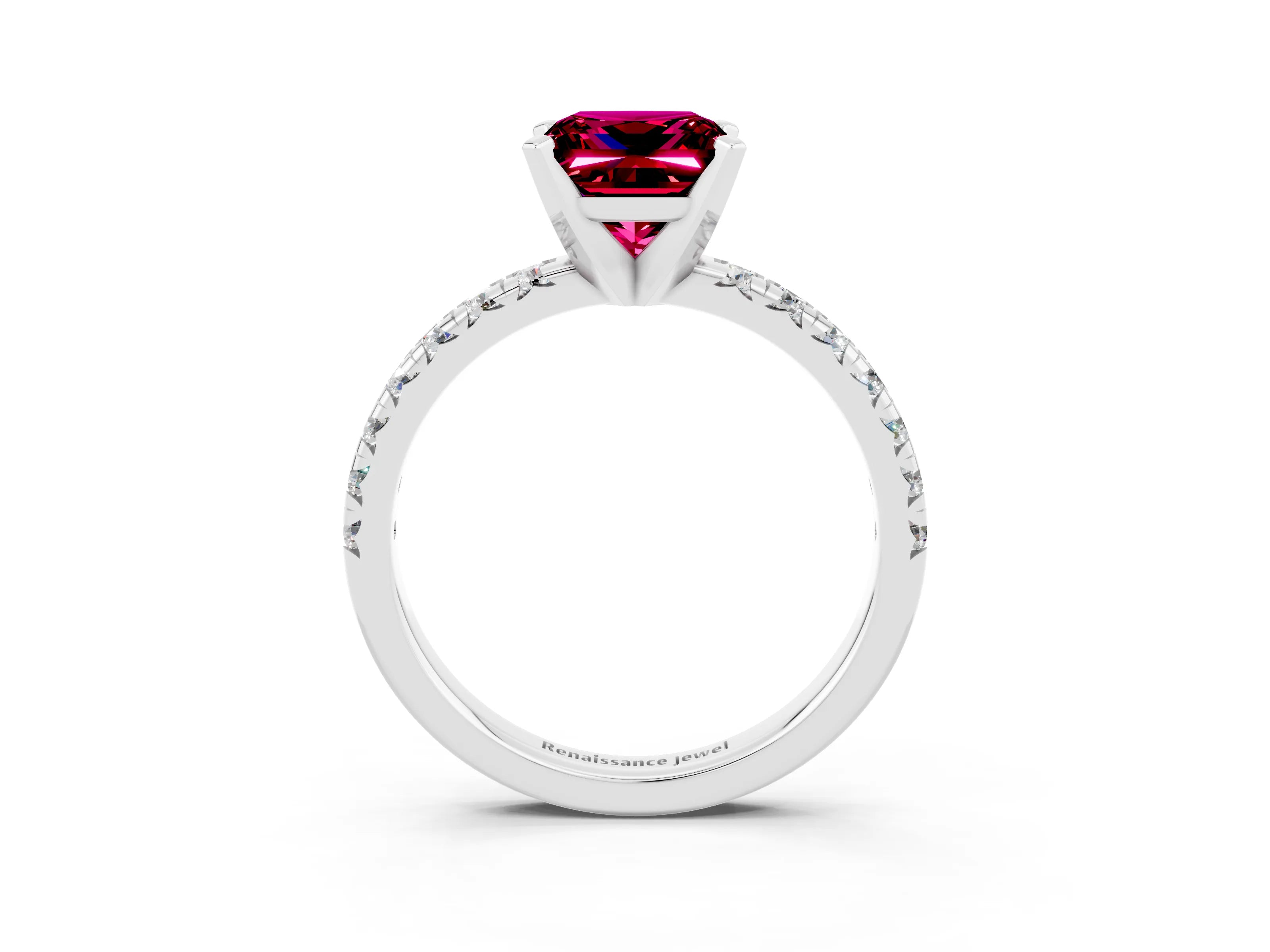 White gold Princess Cut Solitaire Pave Diamond Engagement Ring with Four-Prong Setting_15