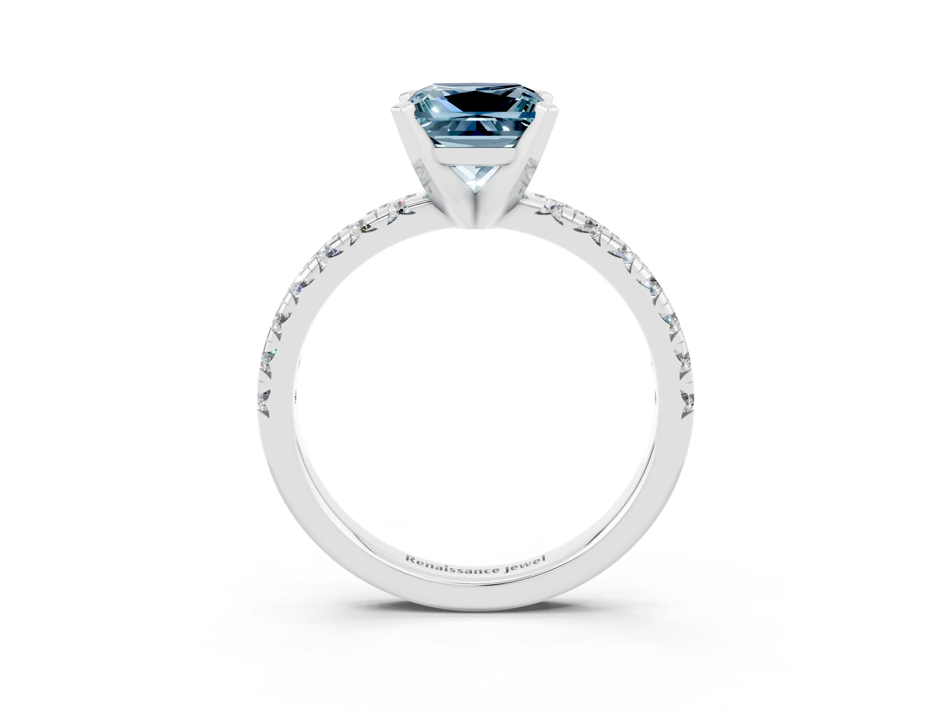 White gold Princess Cut Solitaire Pave Diamond Engagement Ring with Four-Prong Setting_15