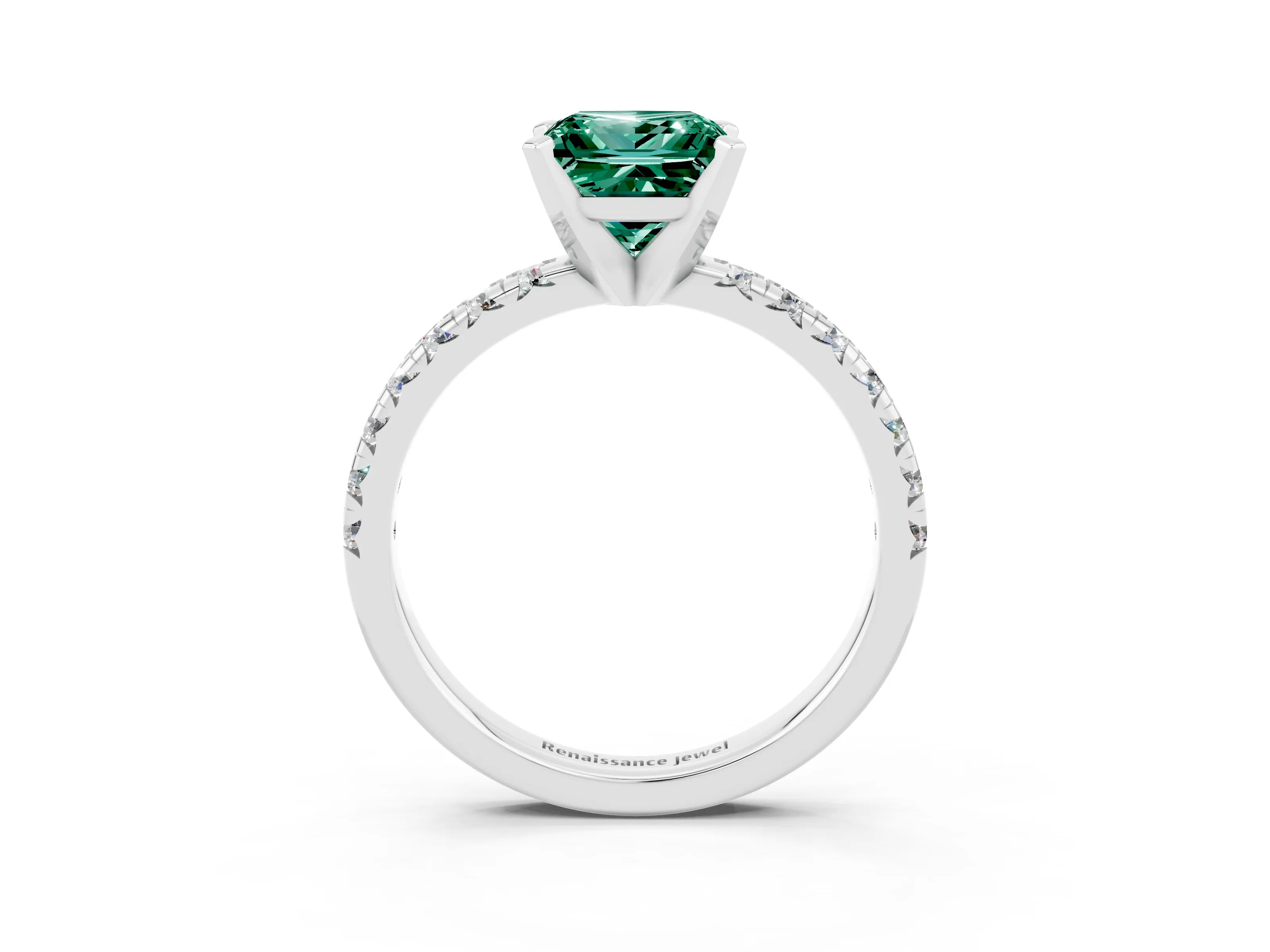 White gold Princess Cut Solitaire Pave Diamond Engagement Ring with Four-Prong Setting_15