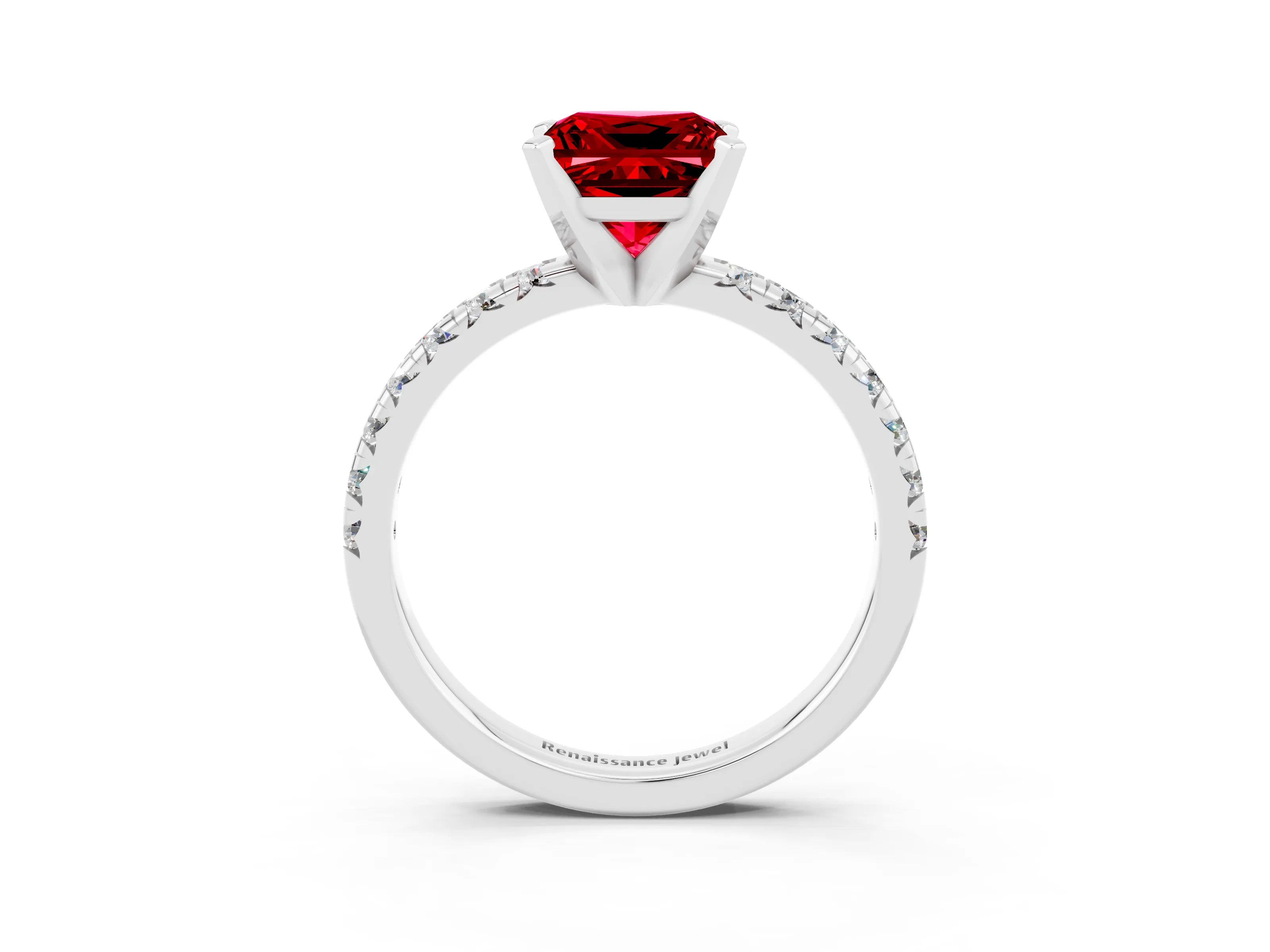 White gold Princess Cut Solitaire Pave Diamond Engagement Ring with Four-Prong Setting_15