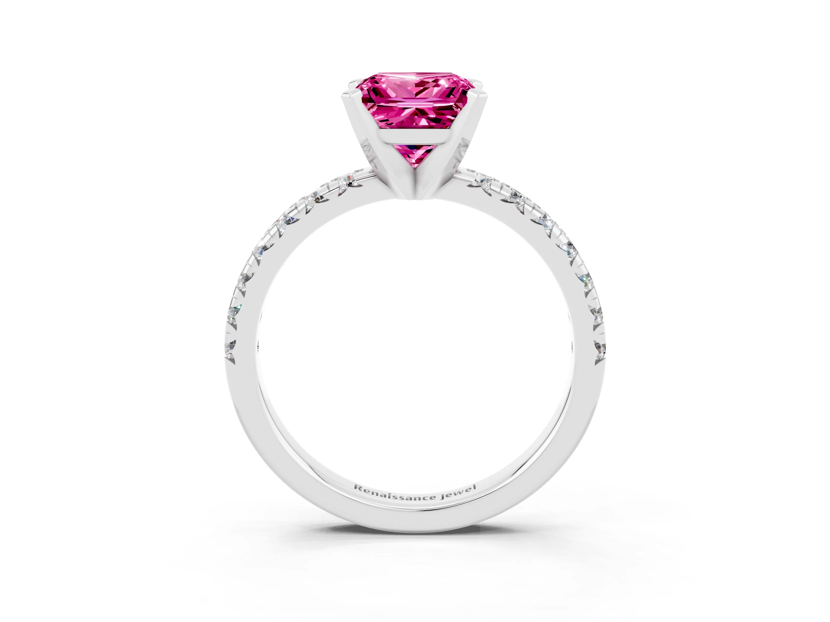 White gold Princess Cut Solitaire Pave Diamond Engagement Ring with Four-Prong Setting_15