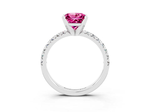 White gold Princess Cut Solitaire Pave Diamond Engagement Ring with Four-Prong Setting_15
