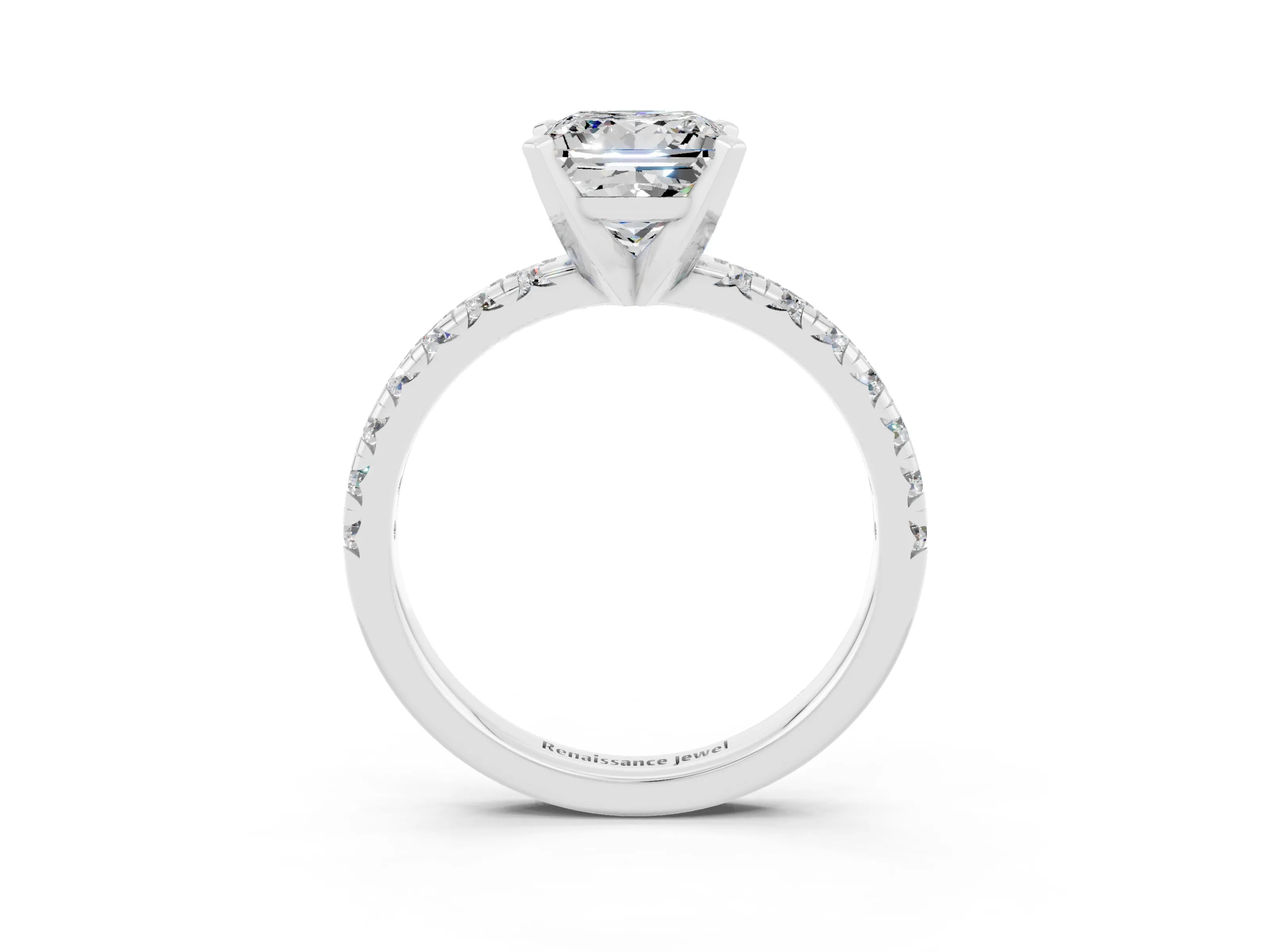 White gold Princess Cut Solitaire Pave Diamond Engagement Ring with Four-Prong Setting_15