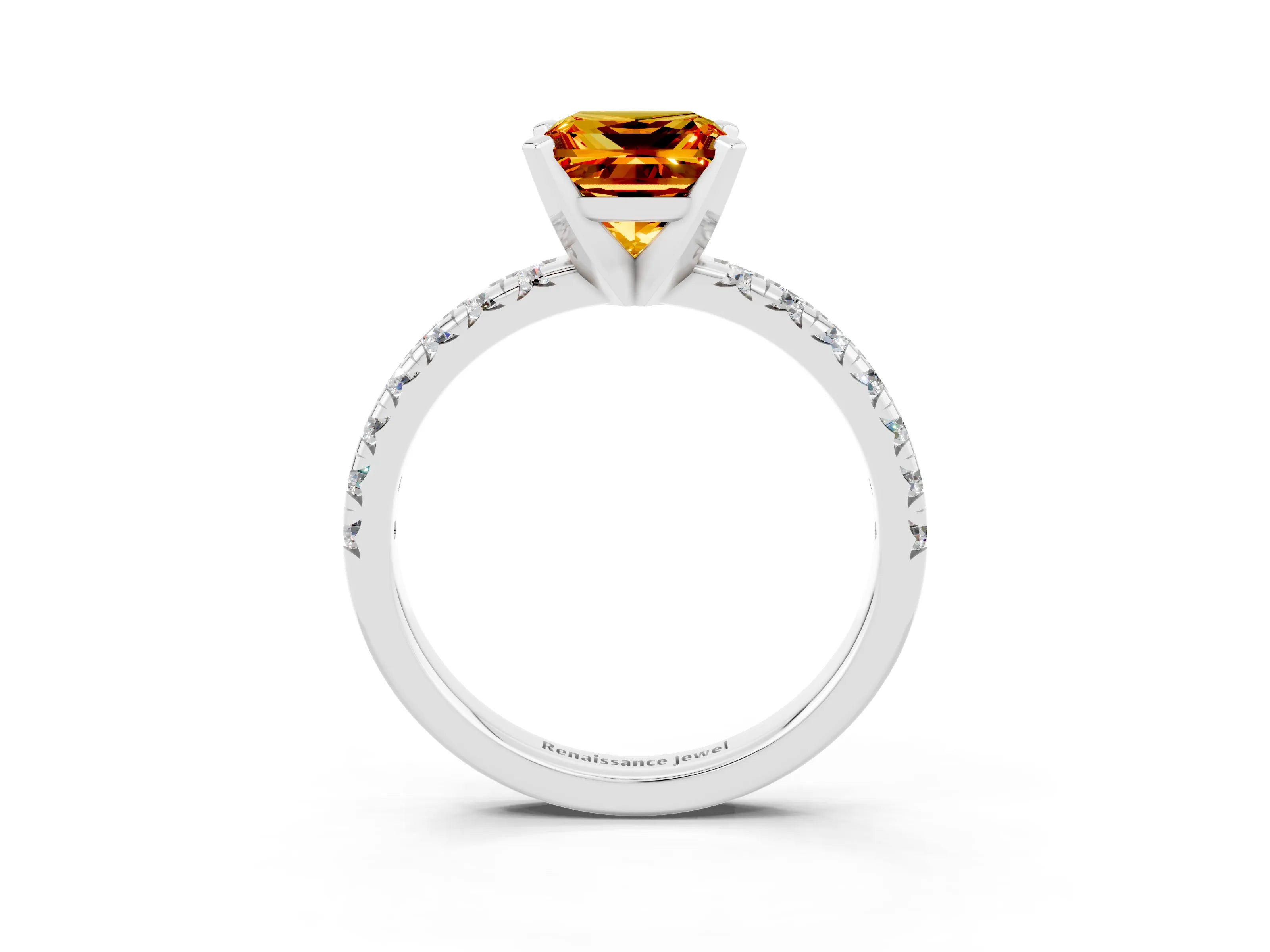 White gold Princess Cut Solitaire Pave Diamond Engagement Ring with Four-Prong Setting_15