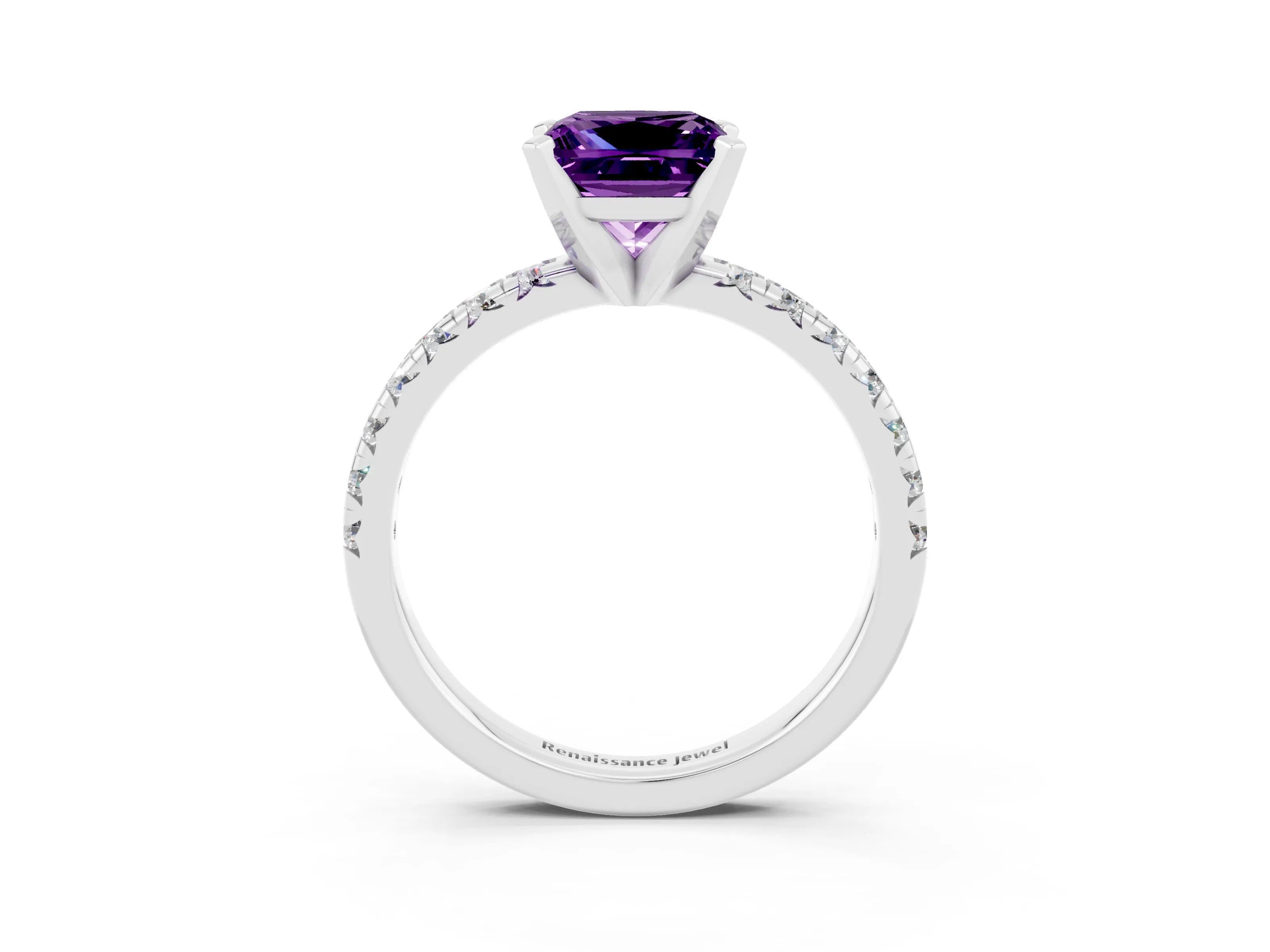 White gold Princess Cut Solitaire Pave Diamond Engagement Ring with Four-Prong Setting_15
