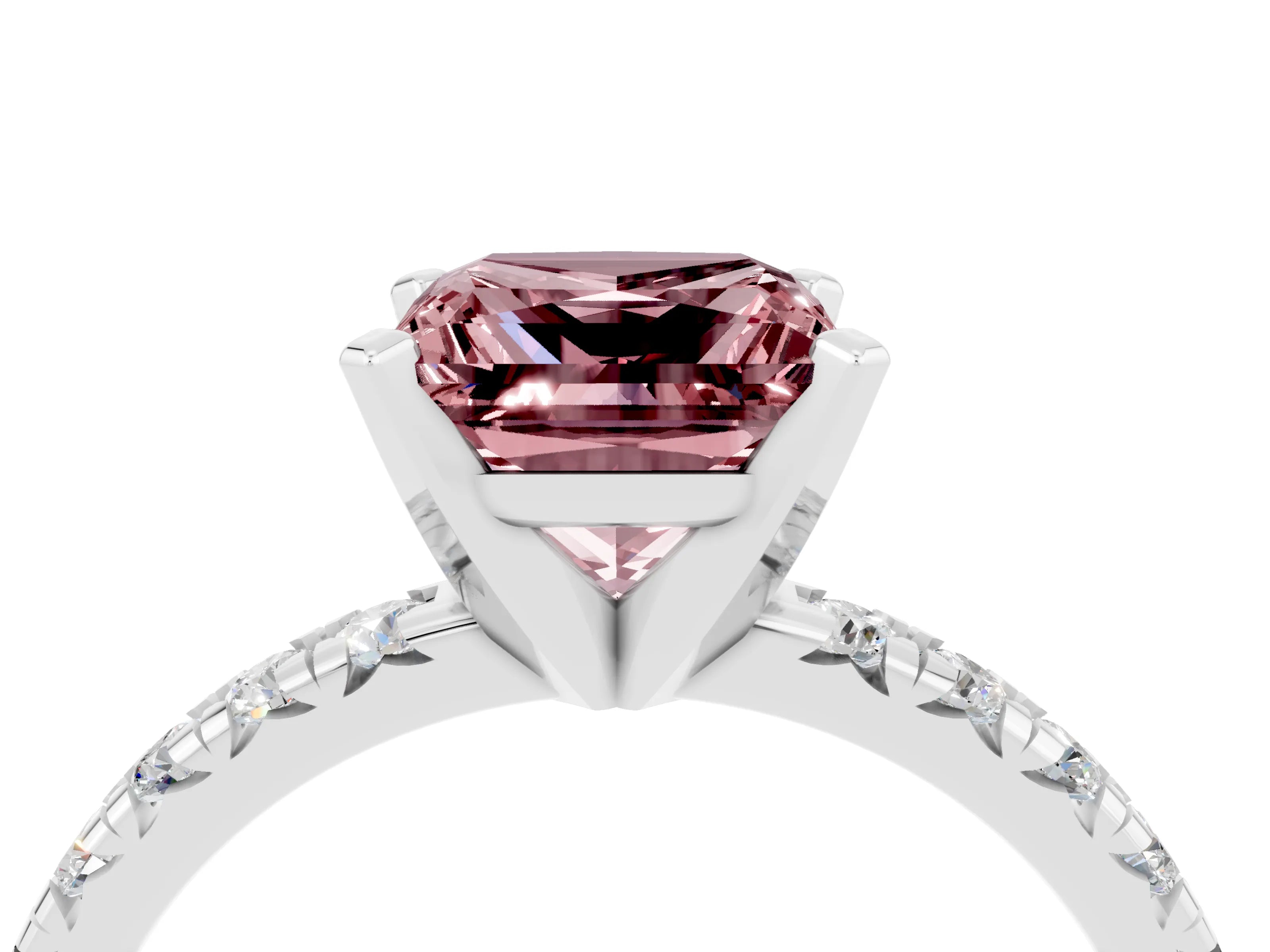White gold Princess Cut Solitaire Pave Diamond Engagement Ring with Four-Prong Setting_16