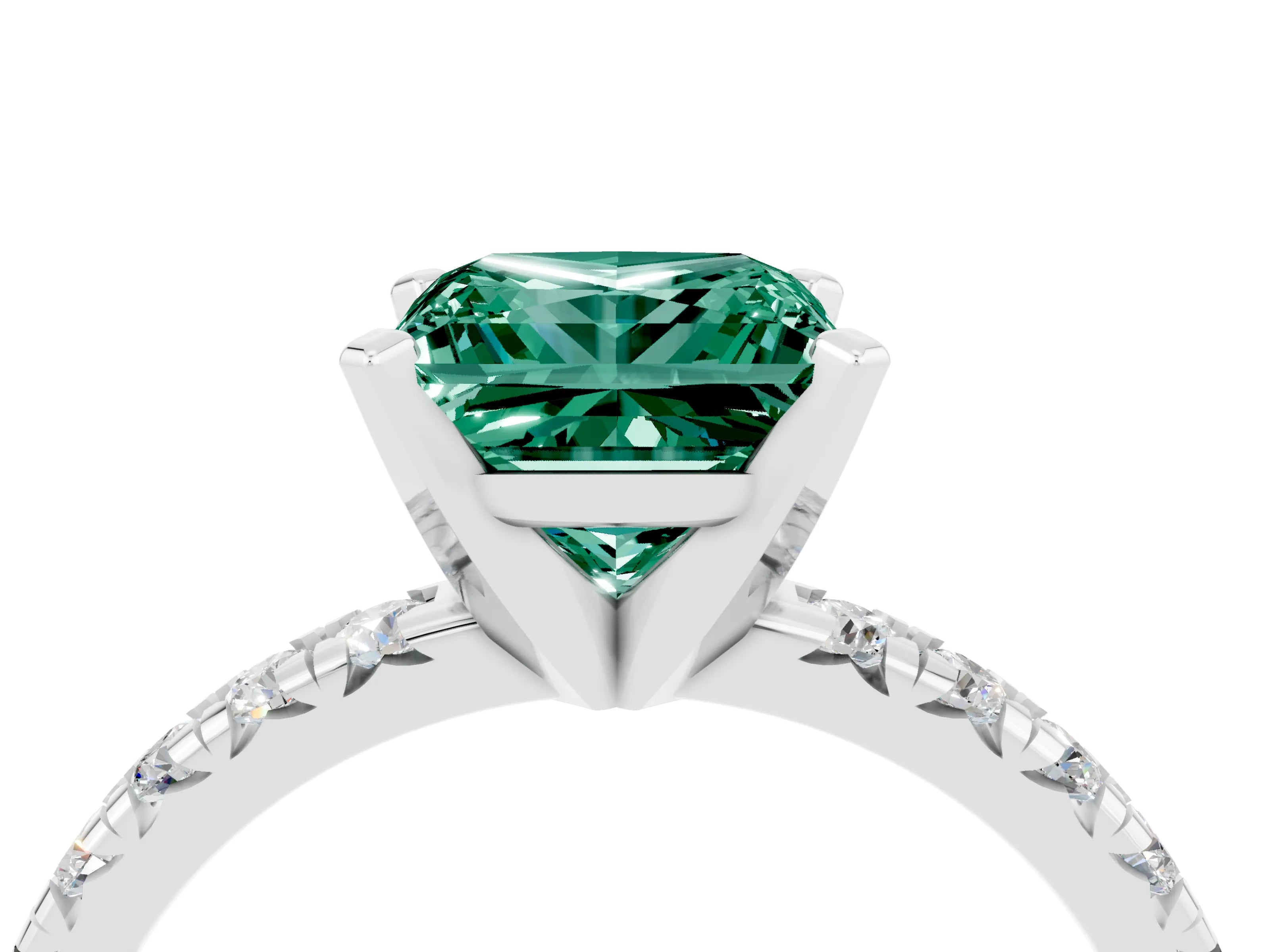 White gold Princess Cut Solitaire Pave Diamond Engagement Ring with Four-Prong Setting_16