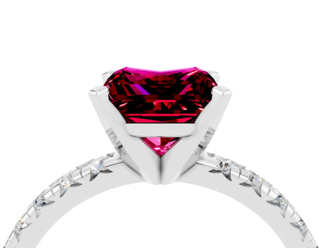 White gold Princess Cut Solitaire Pave Diamond Engagement Ring with Four-Prong Setting_16