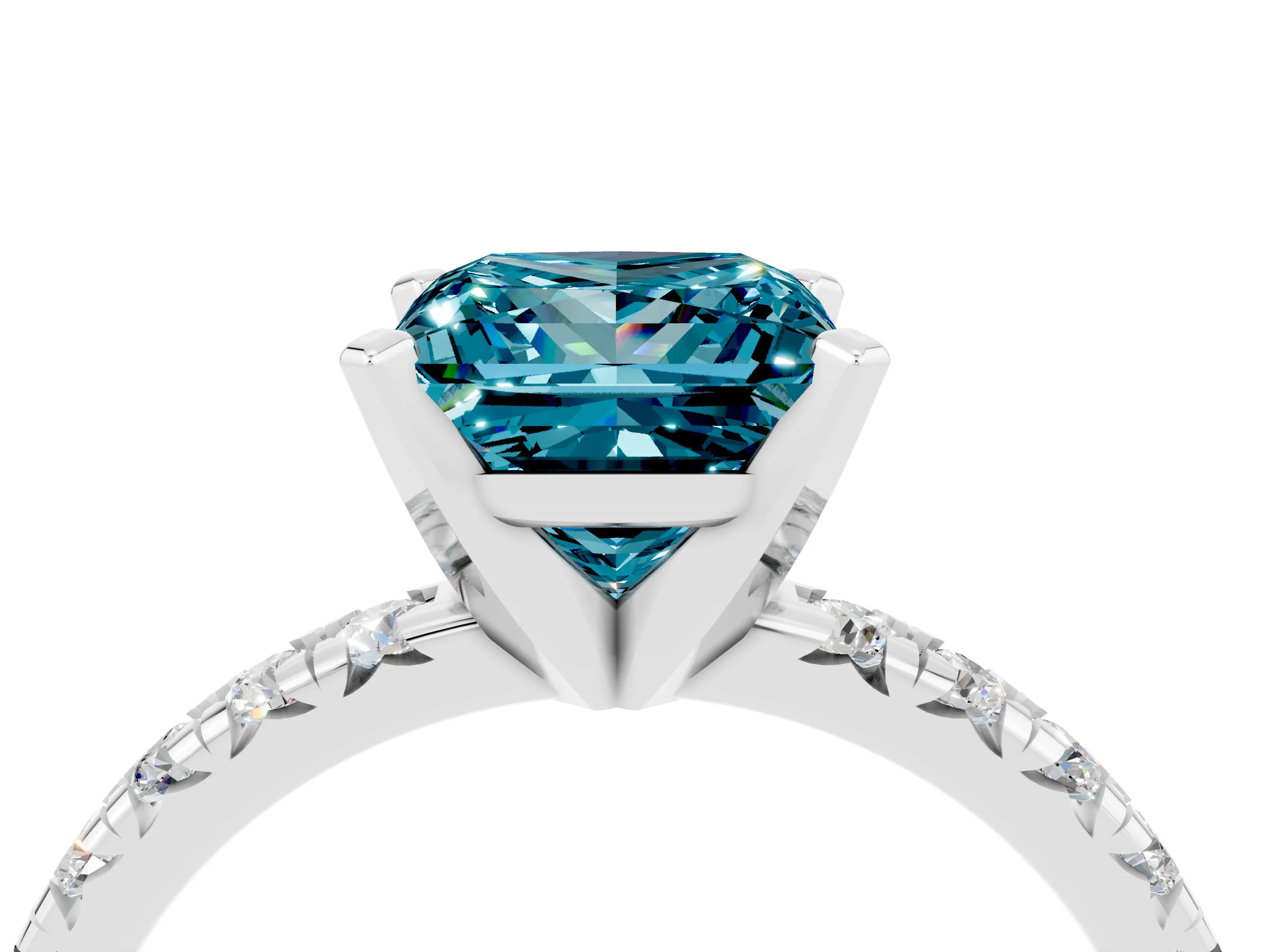 White gold Princess Cut Solitaire Pave Diamond Engagement Ring with Four-Prong Setting_16