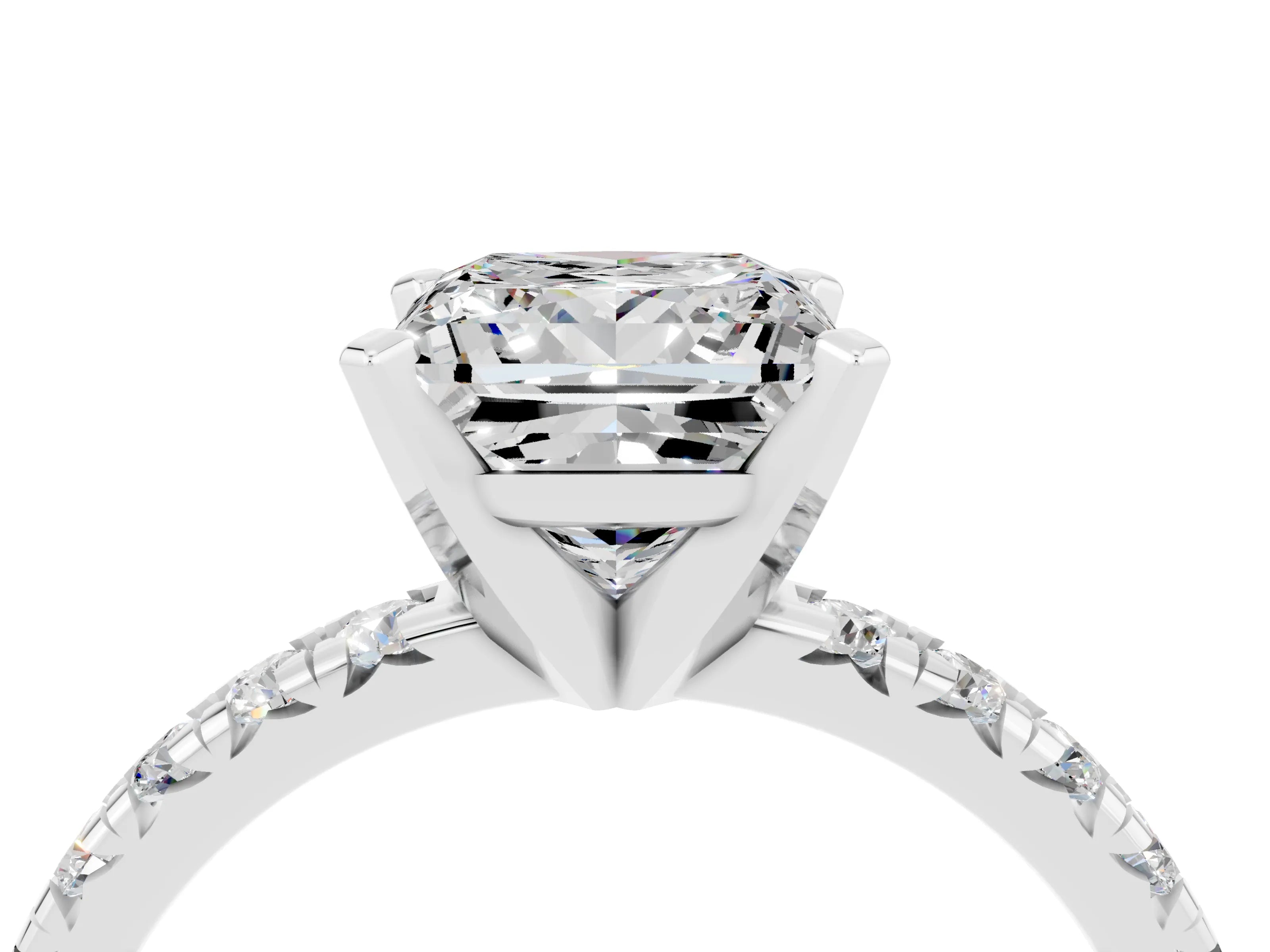White gold Princess Cut Solitaire Pave Diamond Engagement Ring with Four-Prong Setting_16