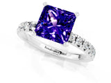 White gold Princess Cut Solitaire Pave Diamond Engagement Ring with Four-Prong Setting_1